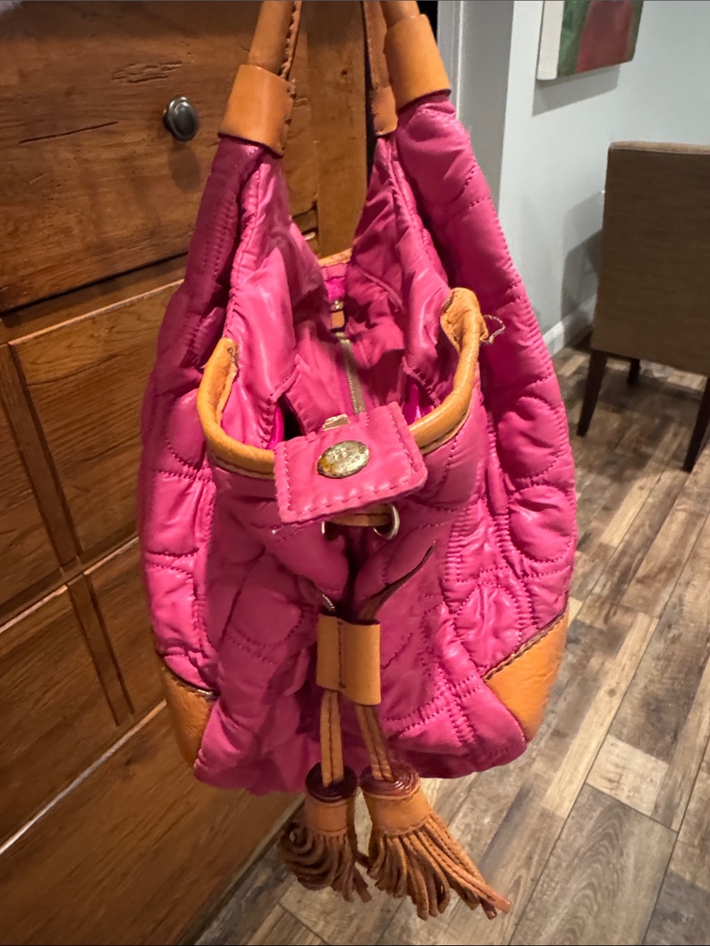 kate spade vintage Quilted Hot Pink and Tan Shoulder bag tote - Picture 4 of 10
